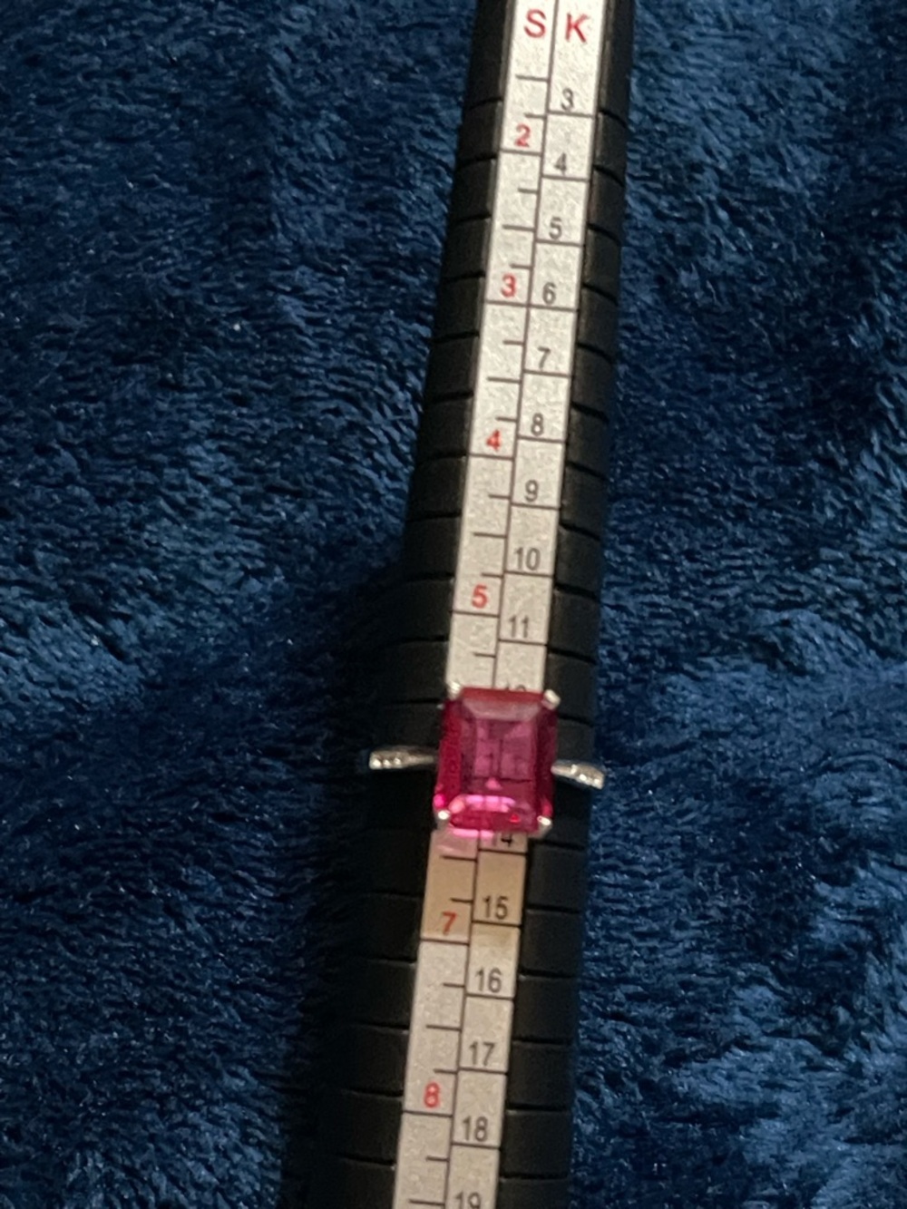 Sterling Silver Ring with Emerald-Cut Red Gemstone sz6